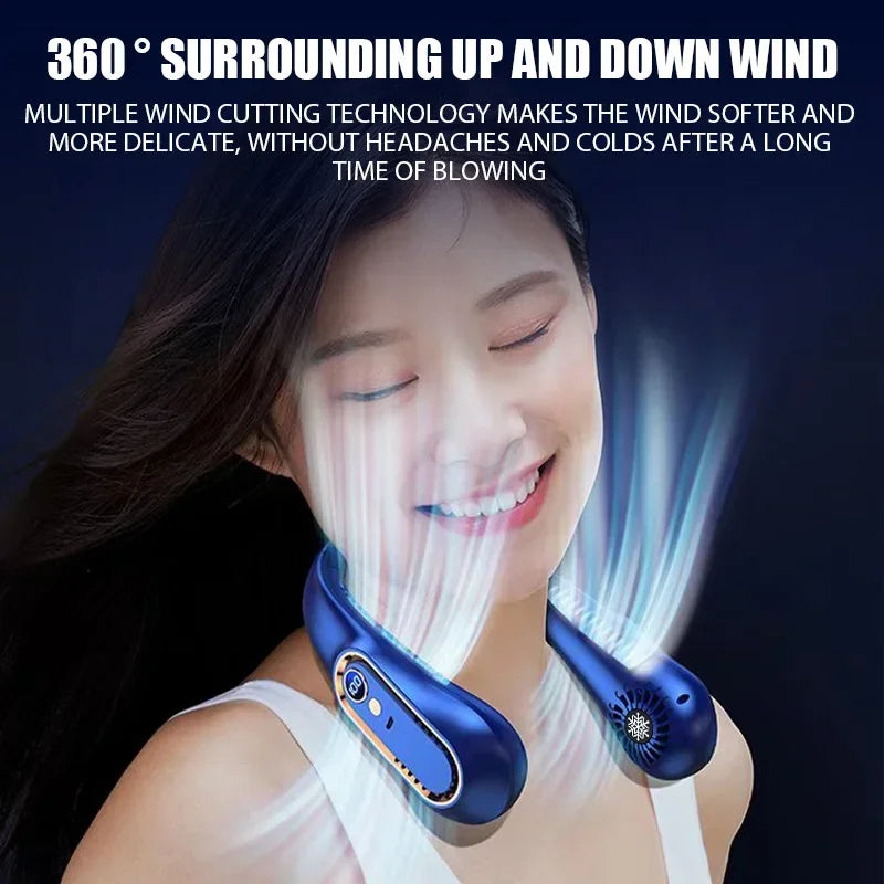 Portable Bladeless Neck Fan – 3 Speed USB Rechargeable Cooling Fan